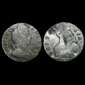 Extremely Rare King William III Half Penny Coin 1696 Copper Rare Chopmark